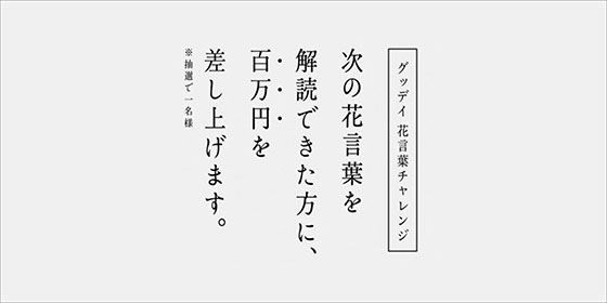 Gooday 次の花言葉を解読できた方に 百万円を差し上げます 当たる可能性が高い懸賞を狙う Gooday 次の花言葉を解読できた方に 百万円を差し上げます 当たる可能性が高い懸賞を狙う
