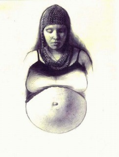 Amy Pregnant in Chain Mail | Ballpoint Pen on Paper | 10" x 8"