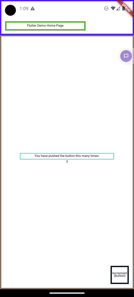 CenterをSemantics(container=true) 、子どものTextをSemantics(container=true)  warpした場合のDebugger表示