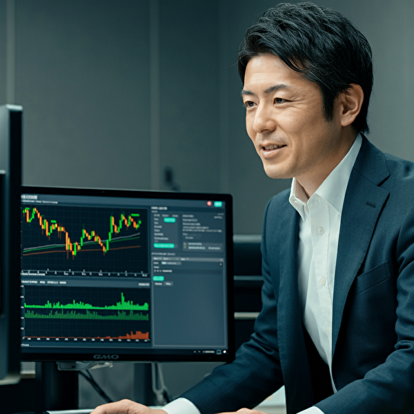 GMOクリック証券の優位性を活かしたスキャルピング戦略を検討する40代の日本人男性、取引画面を分析する