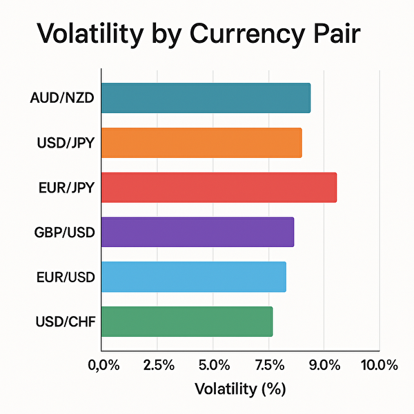 トラリピで人気の通貨ペア別ボラティリティ比較グラフ。AUD/NZD・USD/JPY・NOK/SEKなどのリスクの高さを視覚的に比較