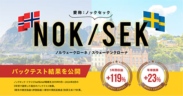NOK/SEKの国旗とバックテスト結果。ノルウェークローネとスウェーデンクローナの通貨ペア紹介画像