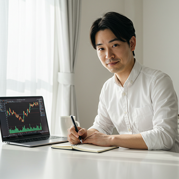 チャートとノートを前に、判断に自信を持ち始めたトレーダーの前向きな様子