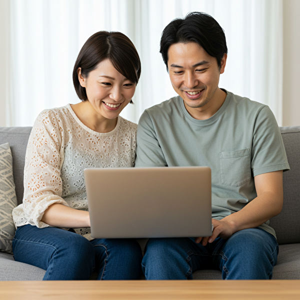 トラリピ運用のスタートに向けて前向きに話し合う日本人夫婦の様子