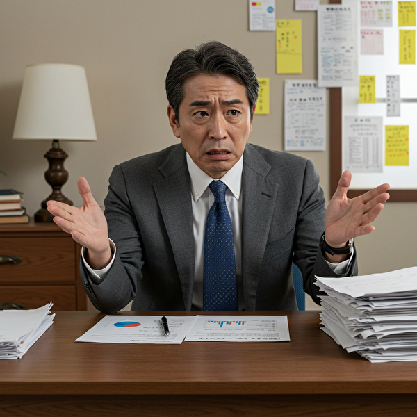 損切りや追加入金の判断に悩む日本人男性のイメージ