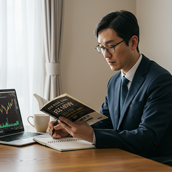 損切りやナンピンの疑問を解消しようと学んでいる日本人トレーダーのイメージ