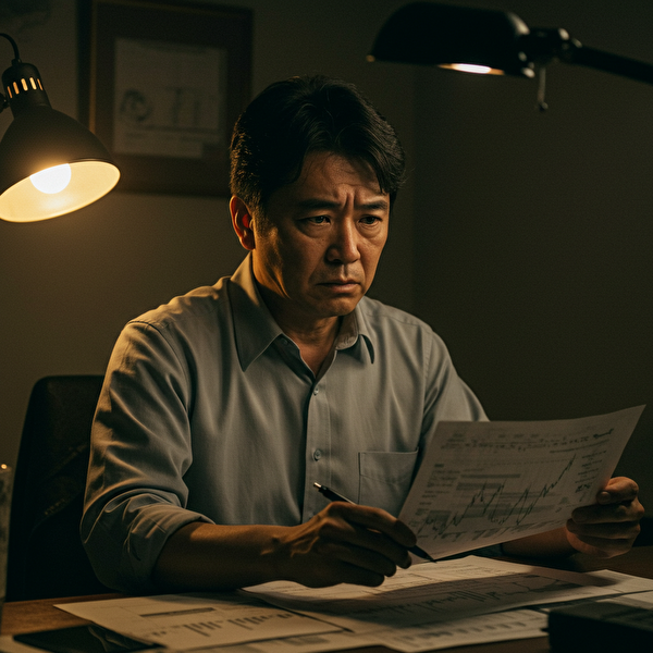 FXで負けが続き、自信を失っている日本人中年男性