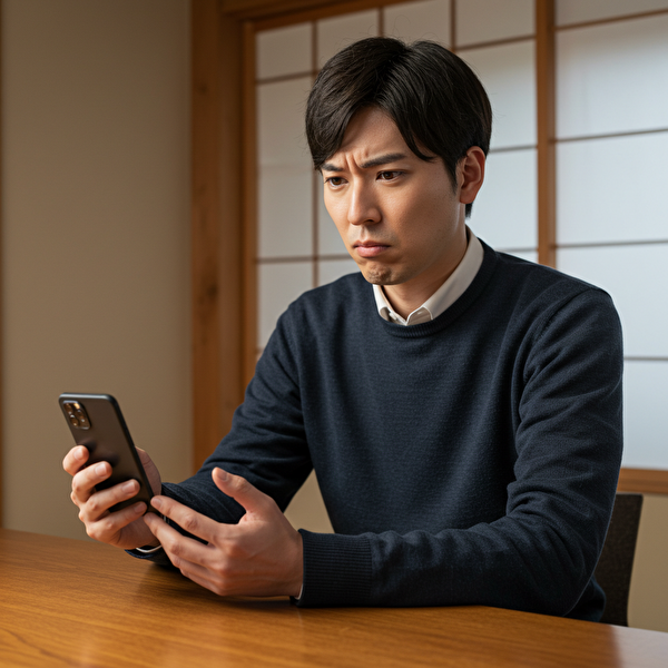 スマホのFX取引画面に表示された「数量1」の意味に戸惑っている20代の日本人男性