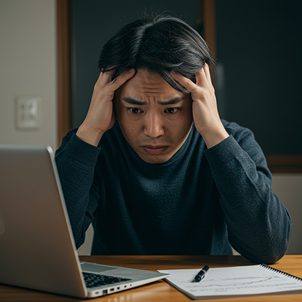 トラリピ設定に悩み頭を抱える日本人男性