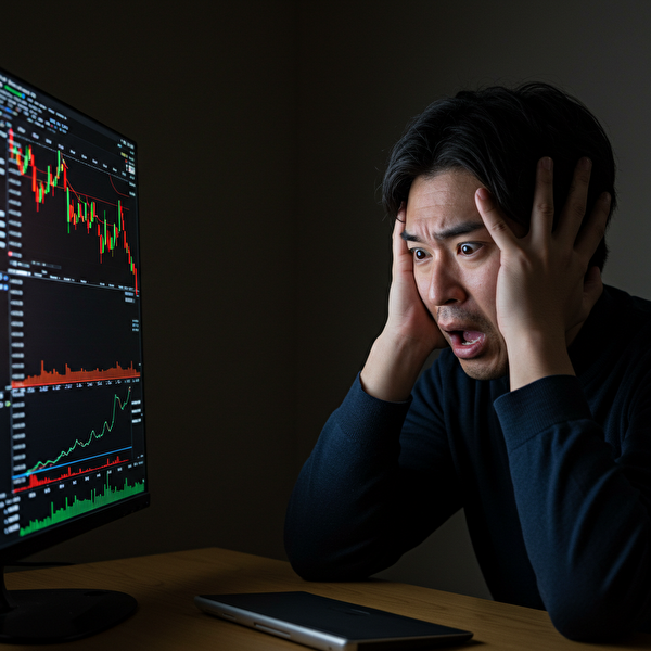 証拠金ギリギリの下落相場を見てパニックになる日本人男性