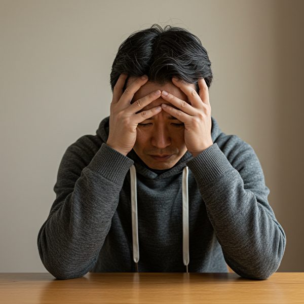 トラリピで予想外の損失を抱えて悩む日本人男性のリアルな表情