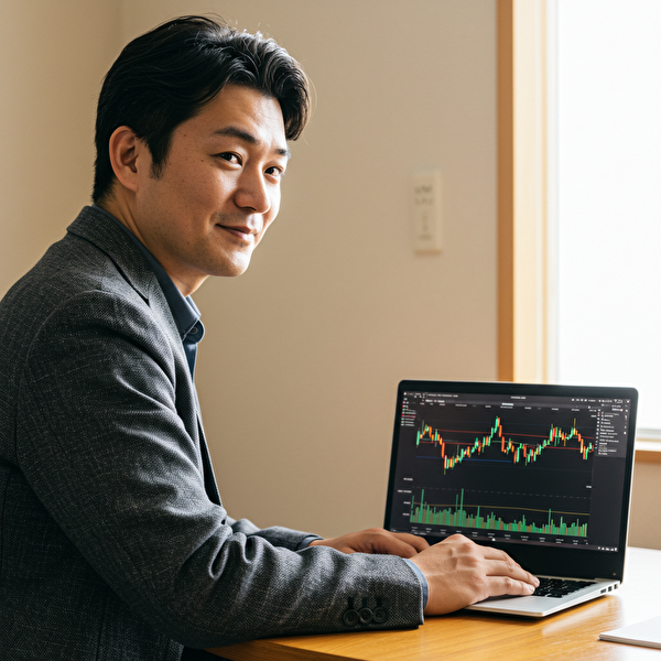 スキャルピングで改善を重ね、チャート画面を見ながら自信を取り戻した日本人トレーダーの穏やかな表情