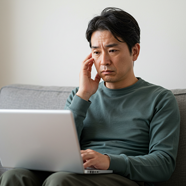 通貨ペアの組み合わせに不安を感じている40代の日本人男性トレーダー