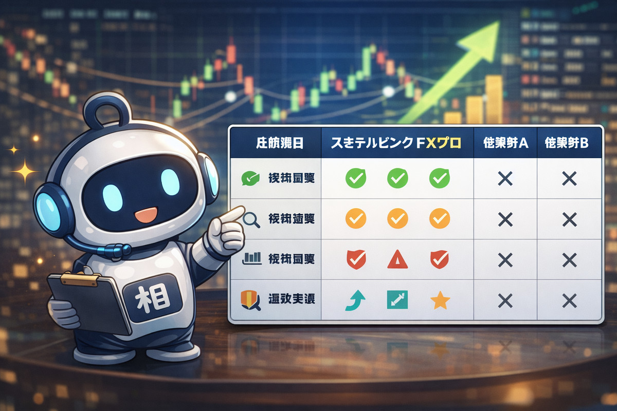 FX初心者向けスキャルピング教材の比較表を解説するAIナビゲーター