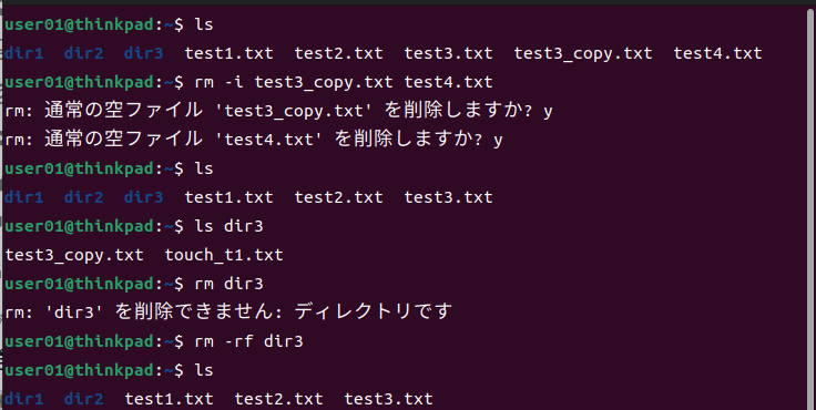 rmコマンドの実行例