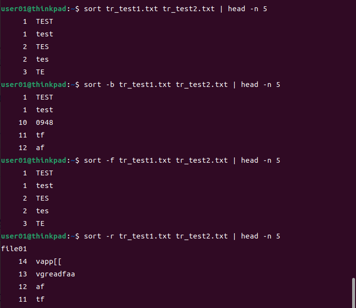 sortコマンドの実行例