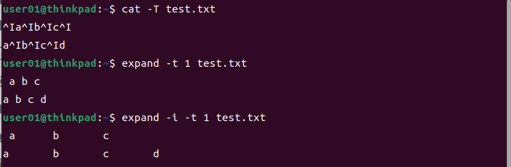 expandコマンドの実行例
