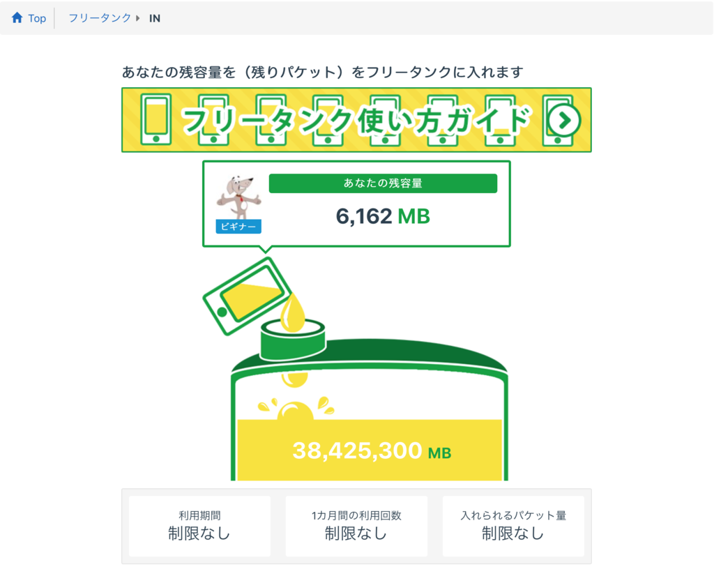 フリータンクにパケットを入れる時の説明画像