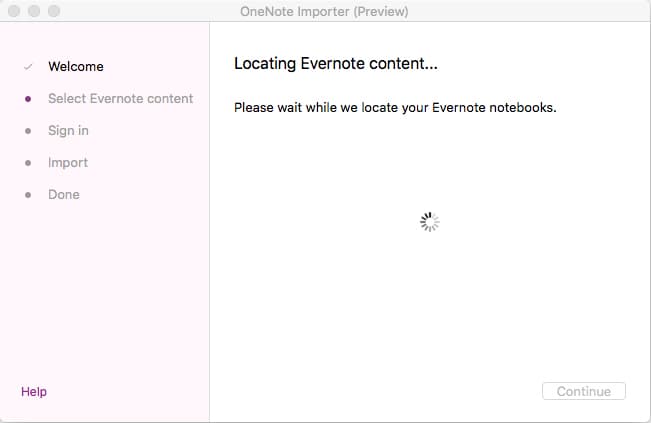 Evernoteコンテンツを検索中 OneNote Importerのイメージ03
