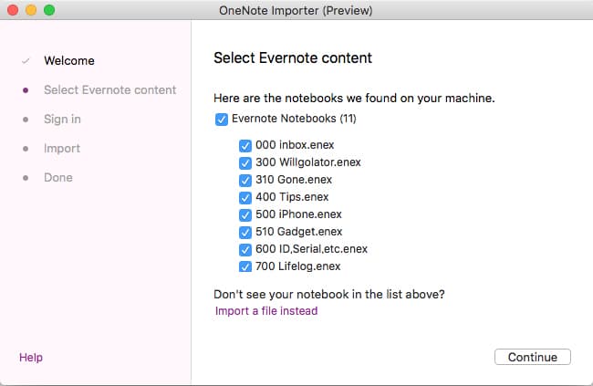 Select Evernote Content OneNote Importerのイメージ04