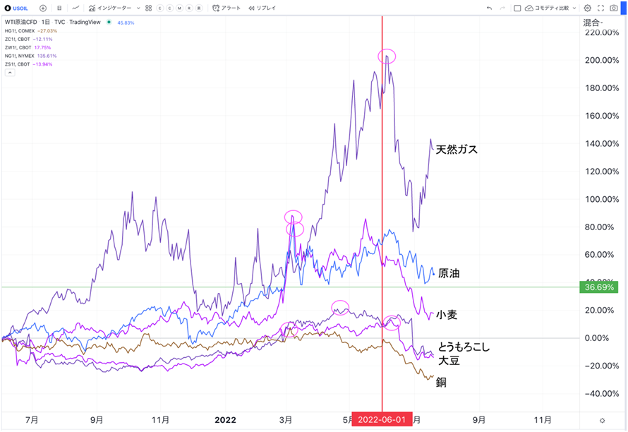 コモディティ指数６銘柄比較です