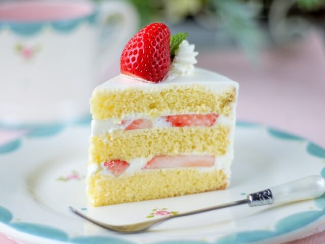 altの付け方の例題その1、お皿に乗った美味しそうなショートケーキ