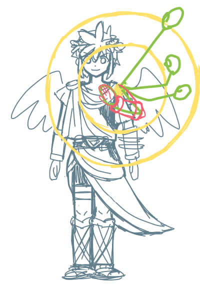 カンタンに絵が上達する、腕の描き方3（スマブラのピットくん）