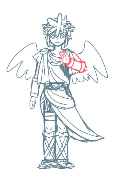 カンタンに絵が上達する、腕の描き方4（スマブラのピットくん）