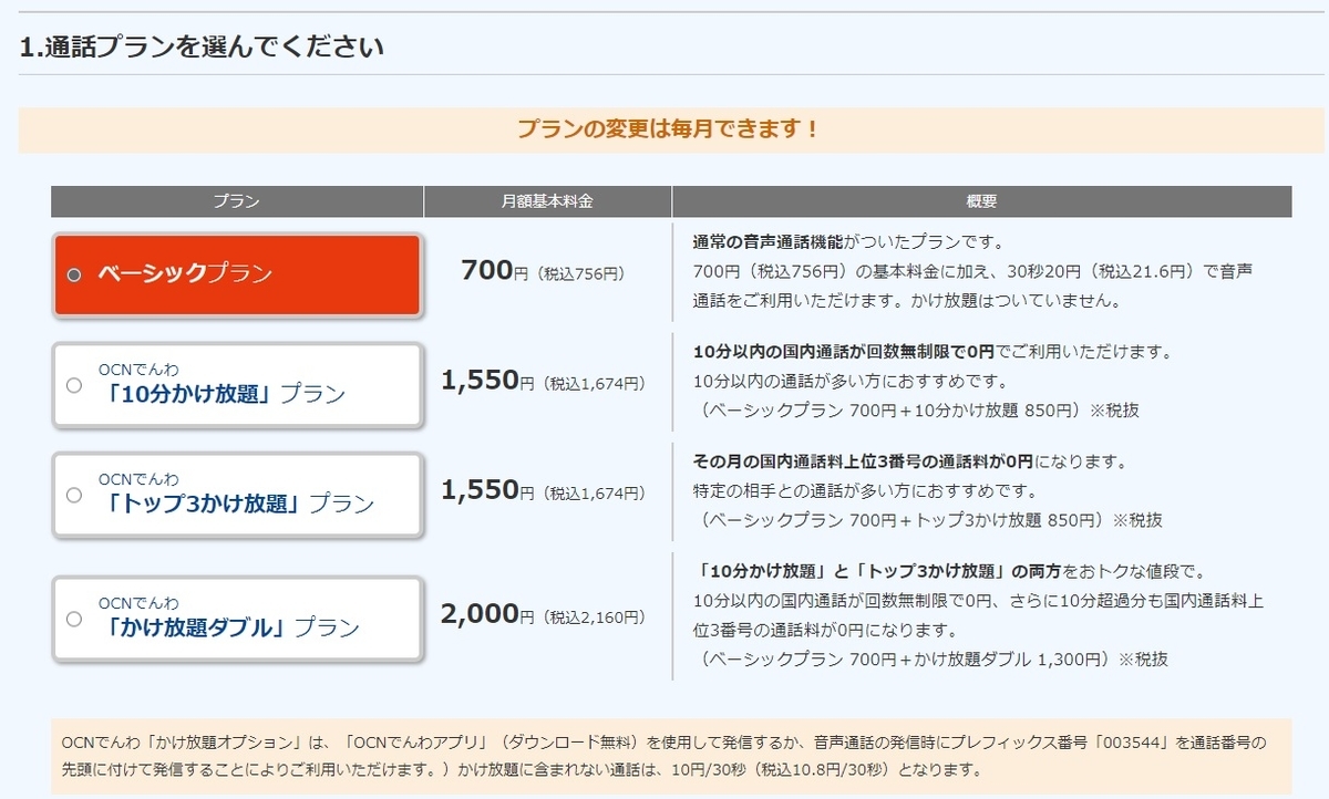 OCN料金表