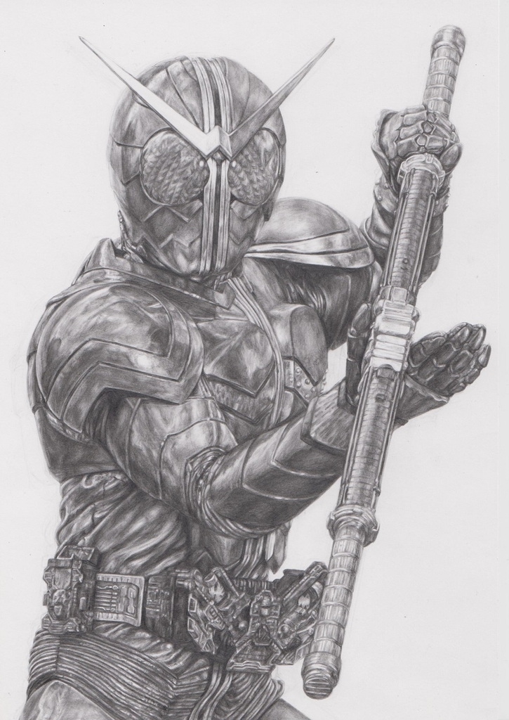 鉛筆絵 仮面ライダーw ヒートメタル 絵描きはつらいよ
