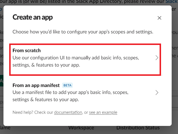 Slack API/create an app