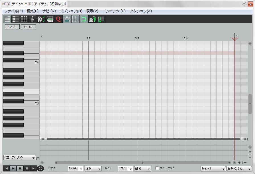 初期状態のMIDIシーケンサー画面
