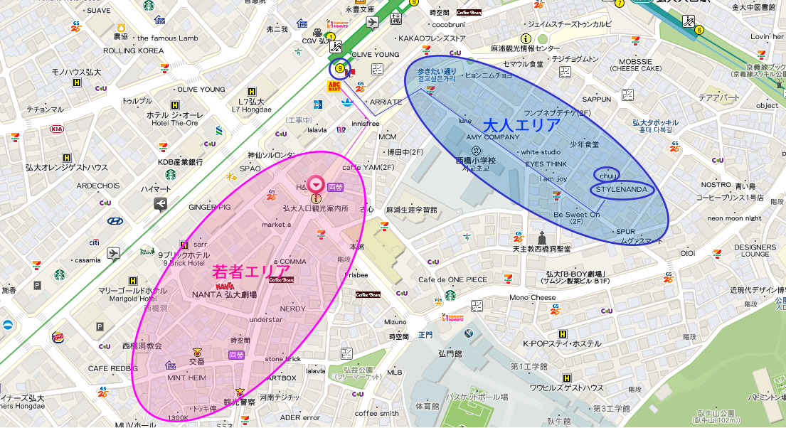 弘大ショッピングエリア地図