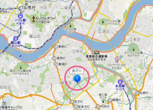 ソウル桜の名所、良才川の地図