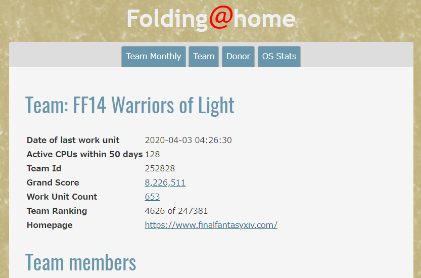 Folding@home Team: FF14 Warriors of Light