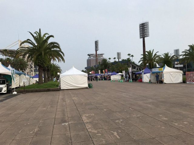 さきほどのファミリーマートのすぐ近くに白波スタジアムの正門があります。
