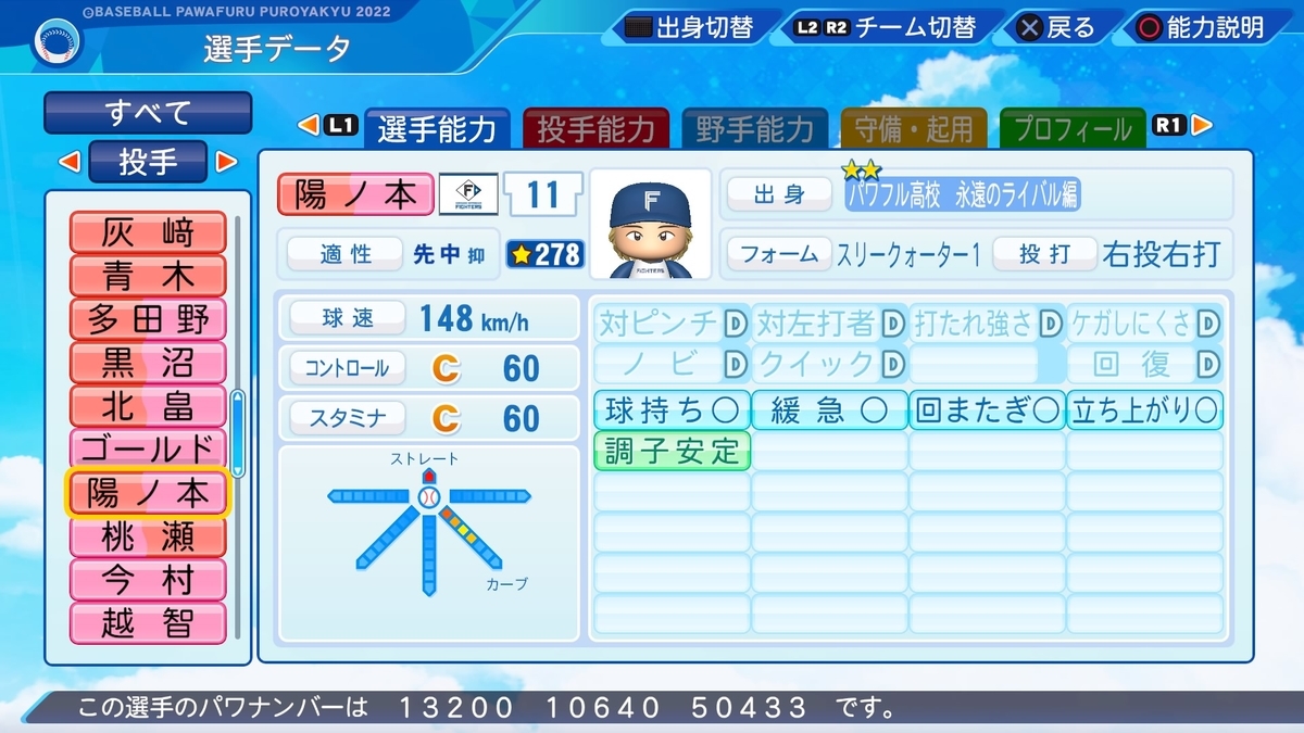 パワプロ2022 漫画再現 忘却バッテリー 陽ノ本当 - ゲームを楽しむブログ