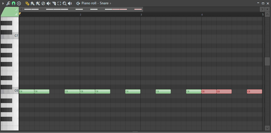 ピアノロールにリズムを打ち込んだ画面