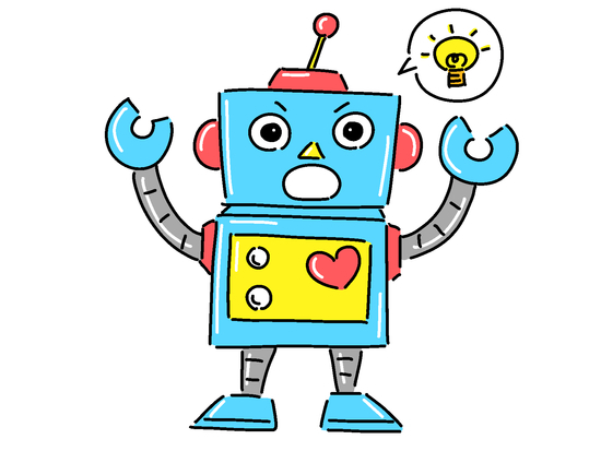 アイディアを思いつくロボットのイラスト