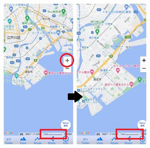 Smanpoの縮尺スケール画面