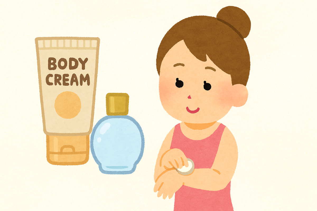 ボディクリームを活用した香水を塗っている女性のイラスト