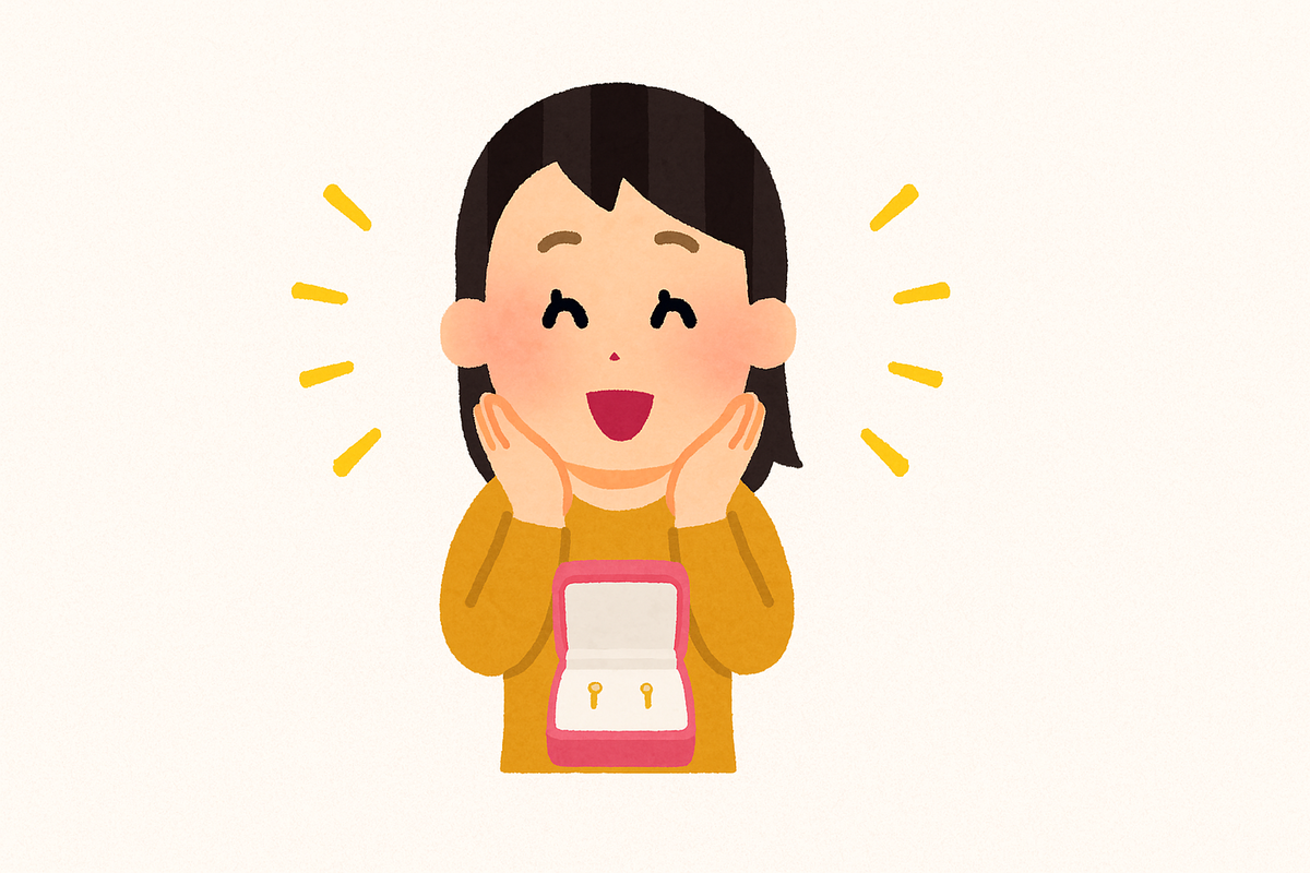 ピアスをプレゼントされて喜んでいる女性
