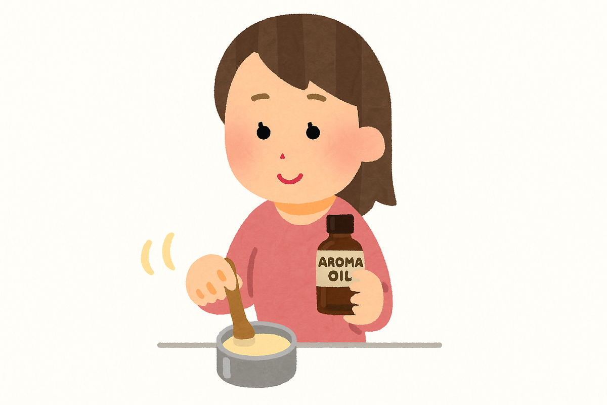 練り香水にアロマオイルを足している女性のイラスト