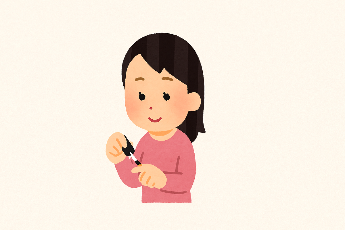 ネイルオイルを塗っている女性のイラスト