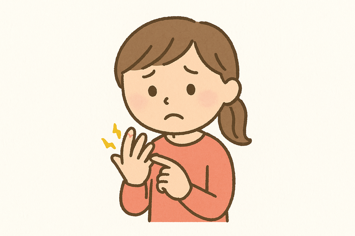 指の乾燥やささくれが気になっている女性のイラスト