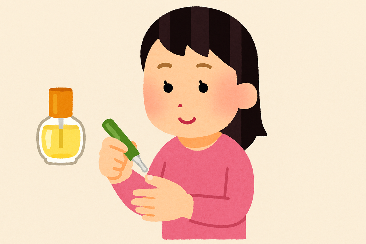 ネイルオイルを正しく使っている女性のイラスト
