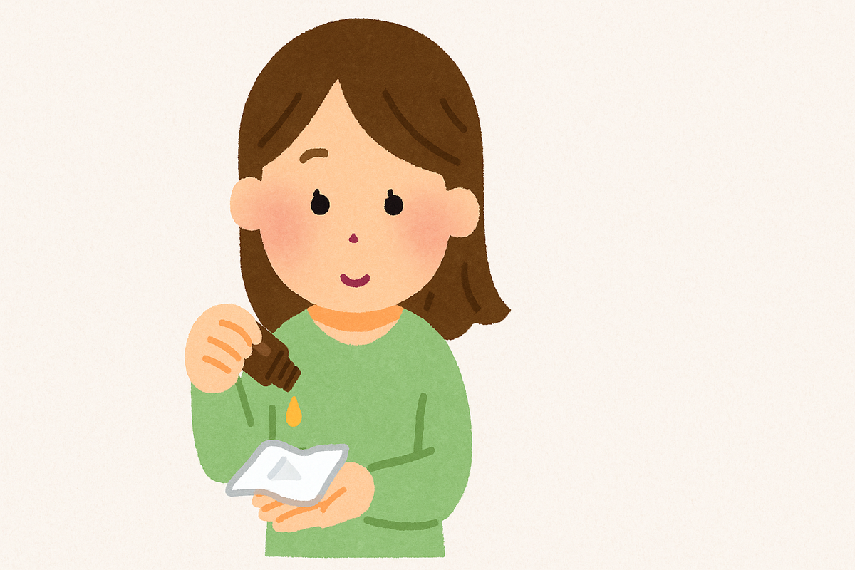 アロマストーンの代用にティッシュを使っている女性のイラスト