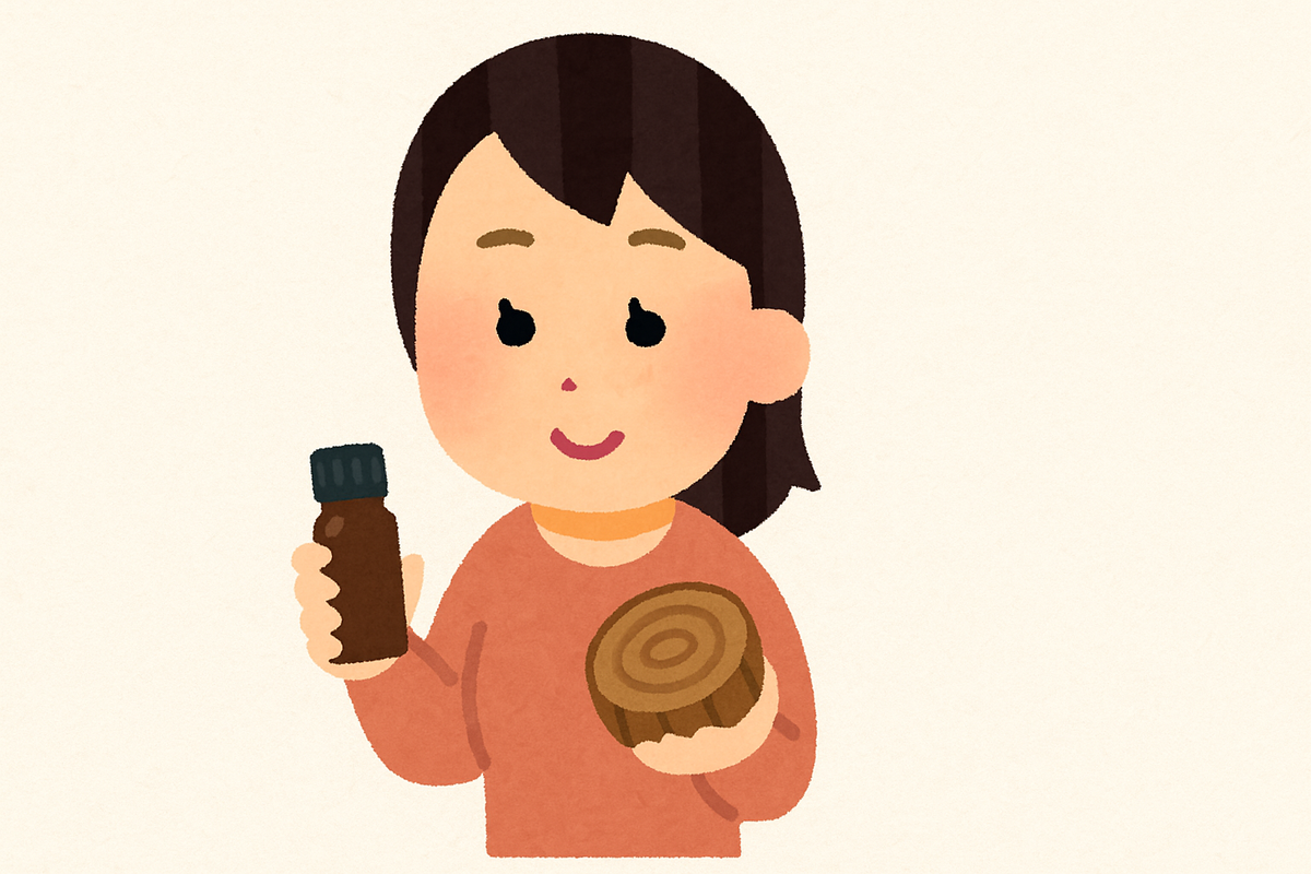 アロマストーンの代用に木を使っている女性のイラスト