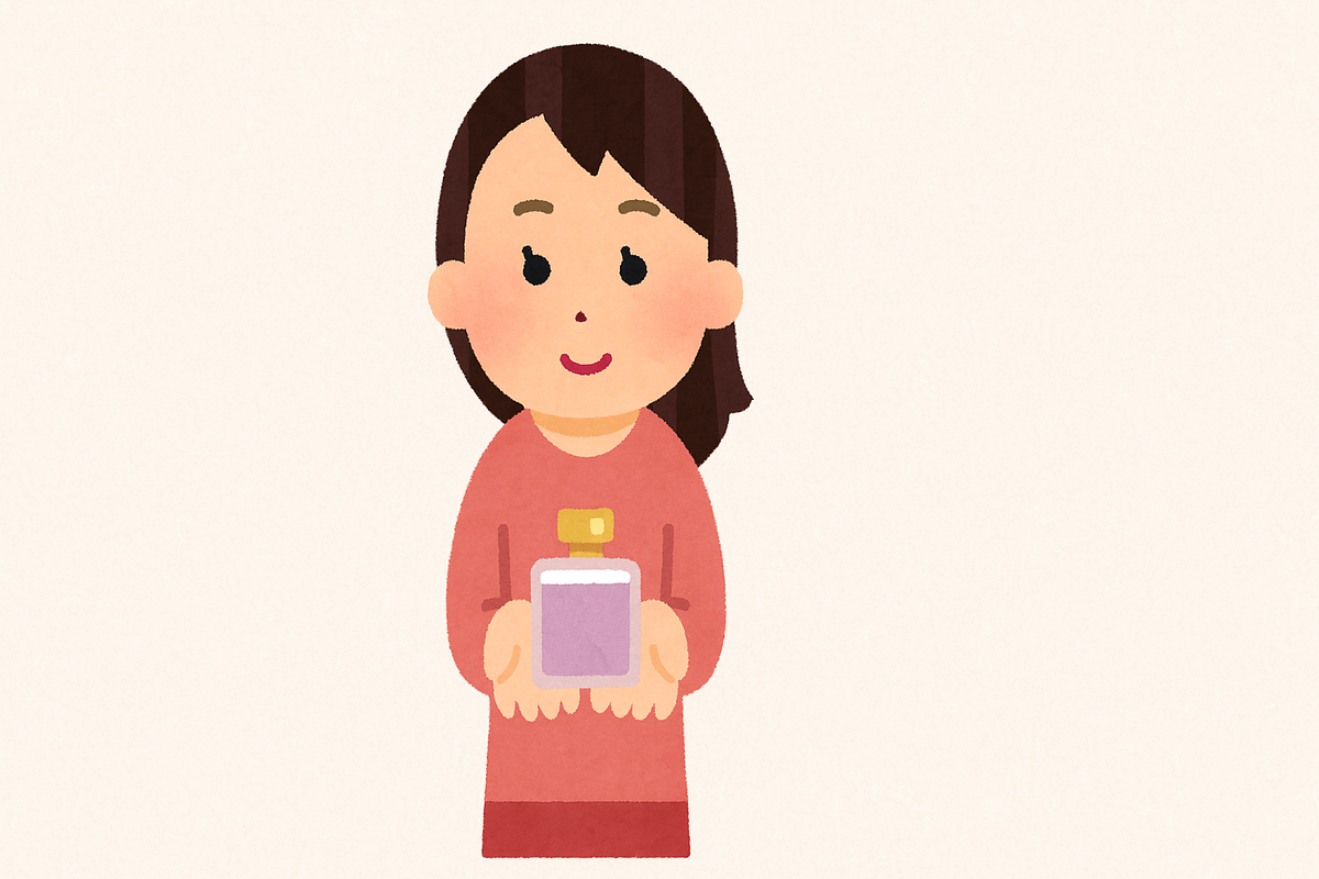香水をプレゼントしている女性のイラスト