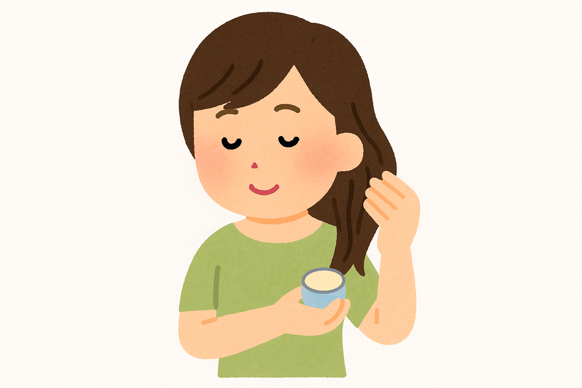 練り香水を髪の毛につけている女性のイラスト